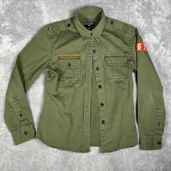 Polo Ralph Lauren Shirt Womens Small Black Label Button Down Boyscout Military - Picture 2 of 8